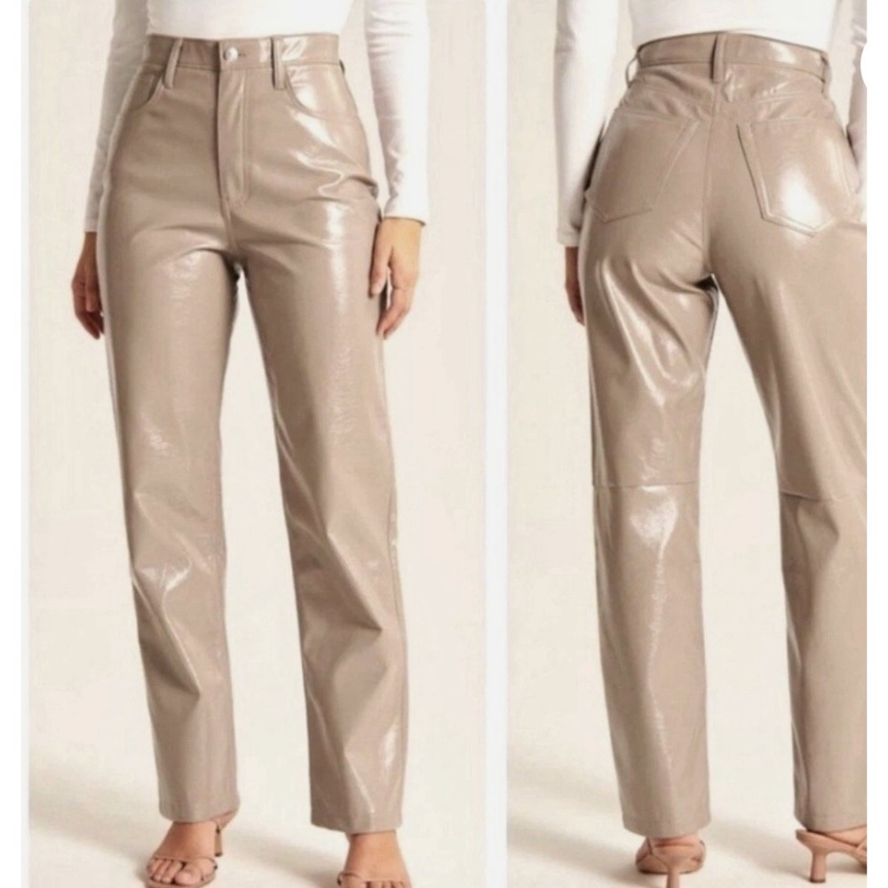 Abercrombie & Fitch 14 Vegan Leather 90 Straight Ultra High Rise Curve Love Tan